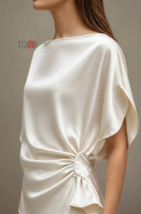 Ivory Satin Ruched Top