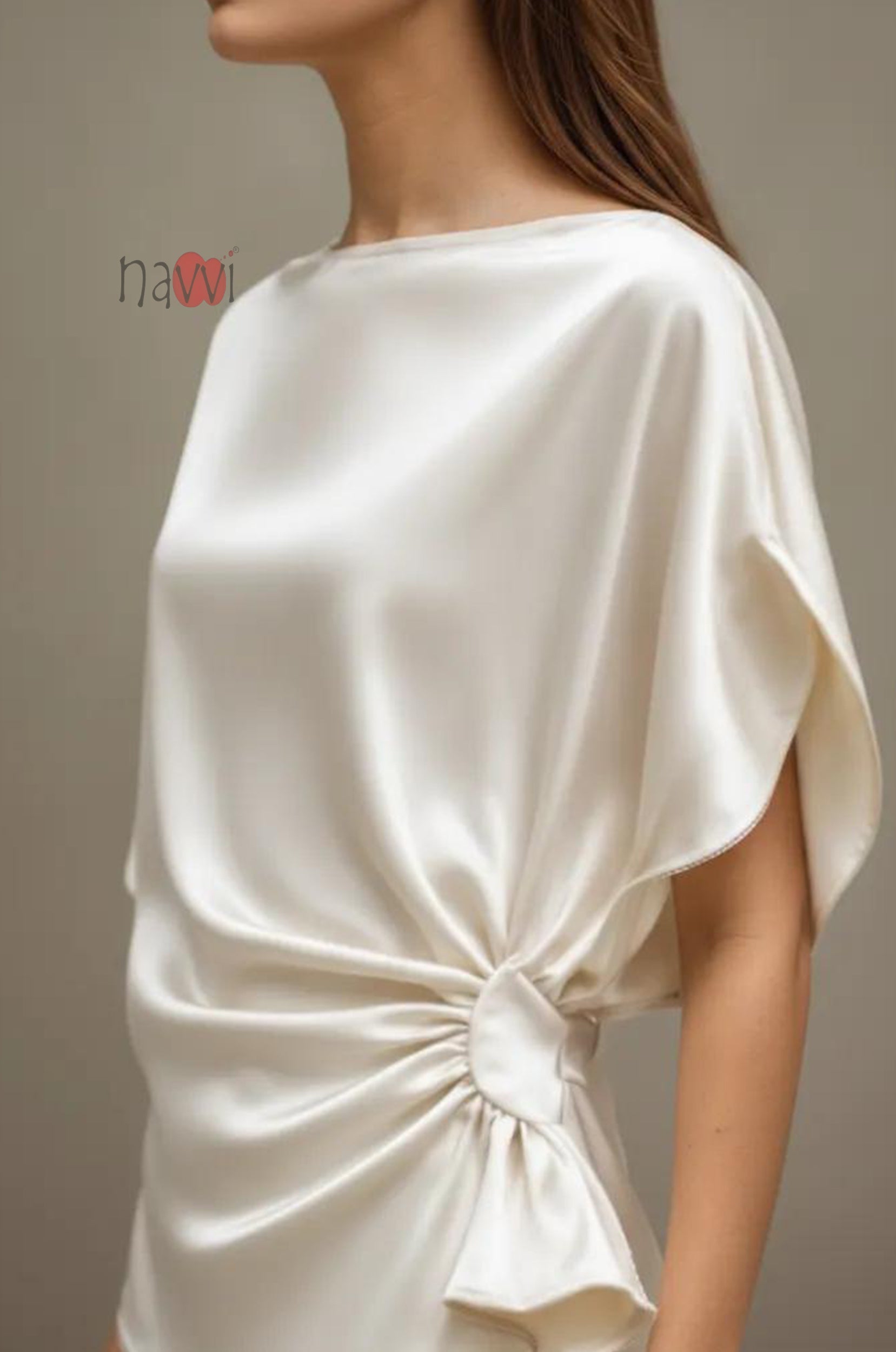 Ivory Satin Ruched Top