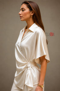 Ivory Satin Ruched Top
