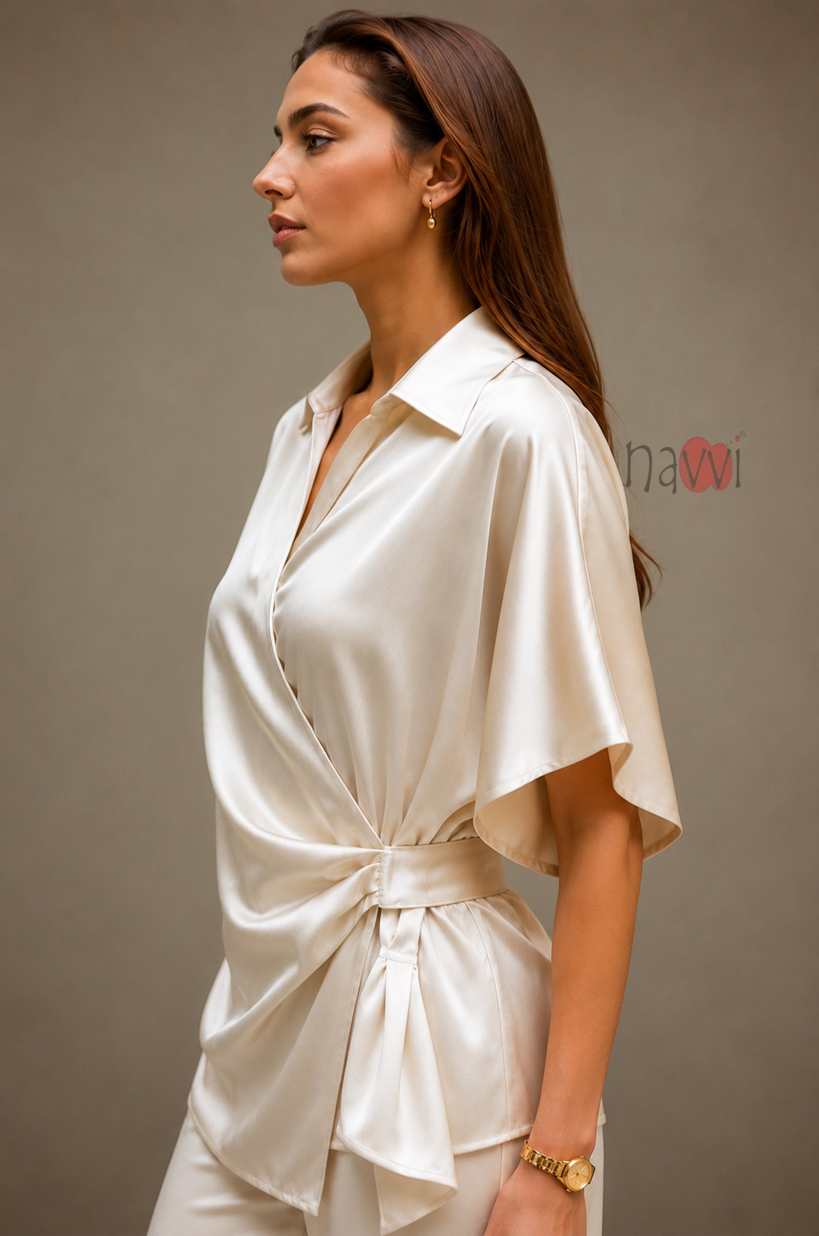 Ivory Satin Ruched Top