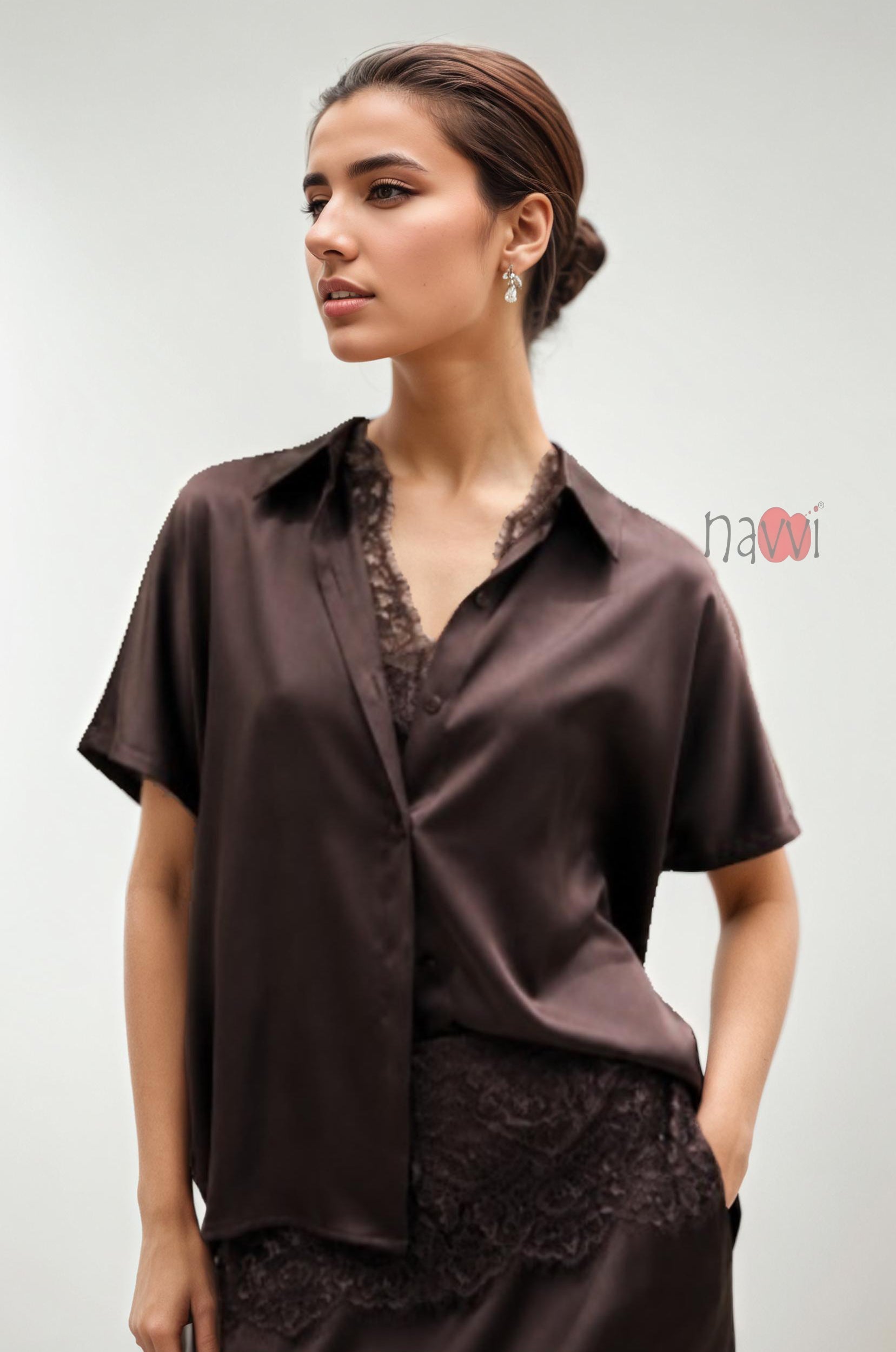 Midnight Mocha Satin Top