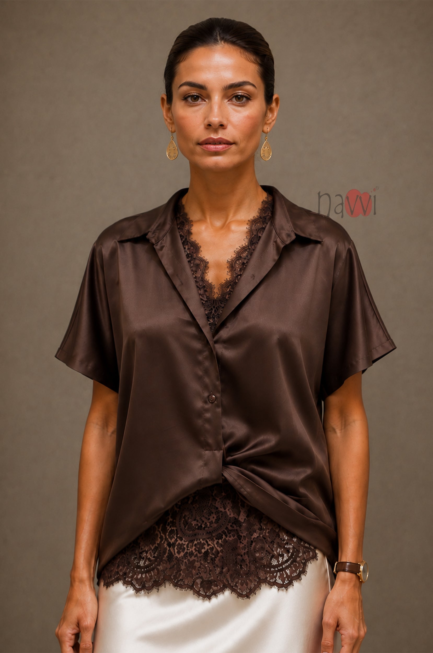 Midnight Mocha Satin Top - Navvi.in
