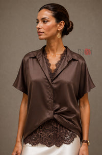 Midnight Mocha Satin Top - Navvi.in