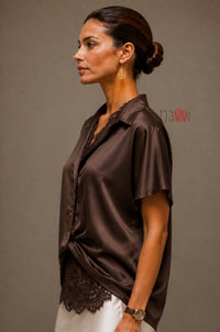 Midnight Mocha Satin Top - Navvi.in