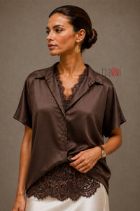 Midnight Mocha Satin Top - Navvi.in