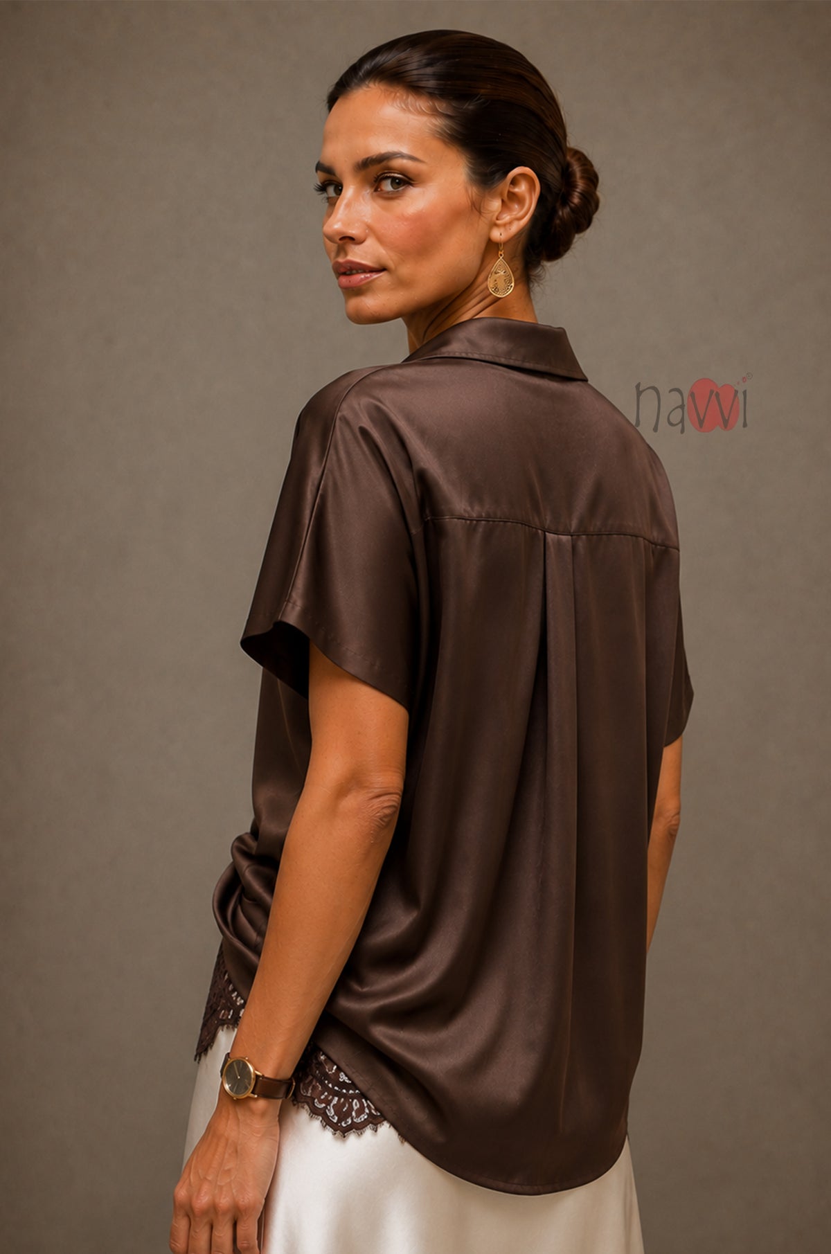 Midnight Mocha Satin Top - Navvi.in