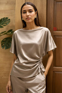 Champagne Satin Ruched Top