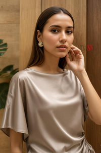 Champagne Satin Ruched Top