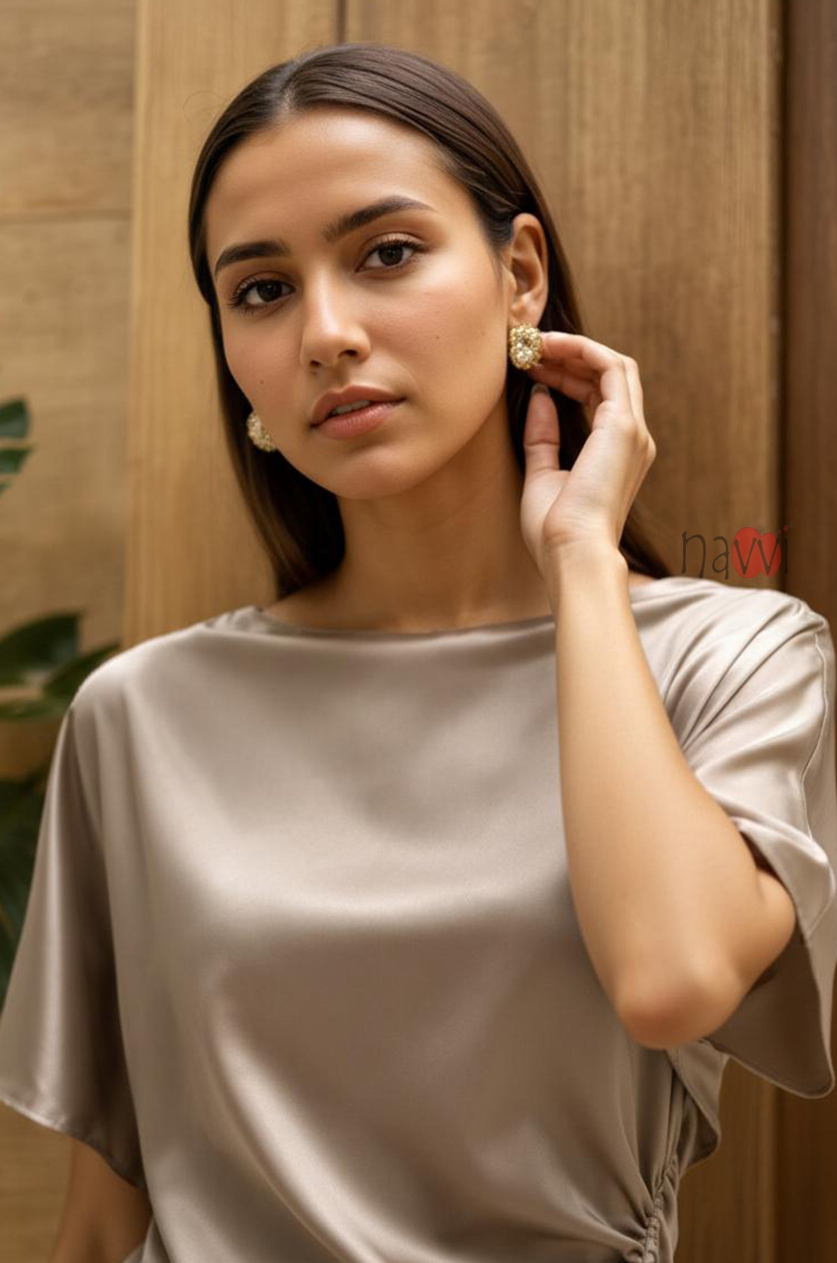 Champagne Satin Ruched Top