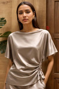 Champagne Satin Ruched Top