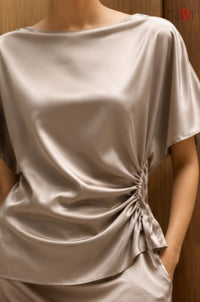 Champagne Satin Ruched Top