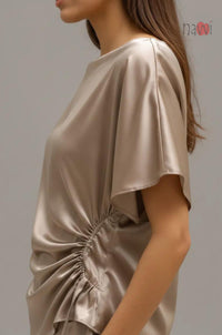 Champagne Satin Ruched Top