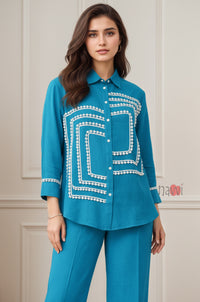 Turquoise Grace Shirt Pant Set