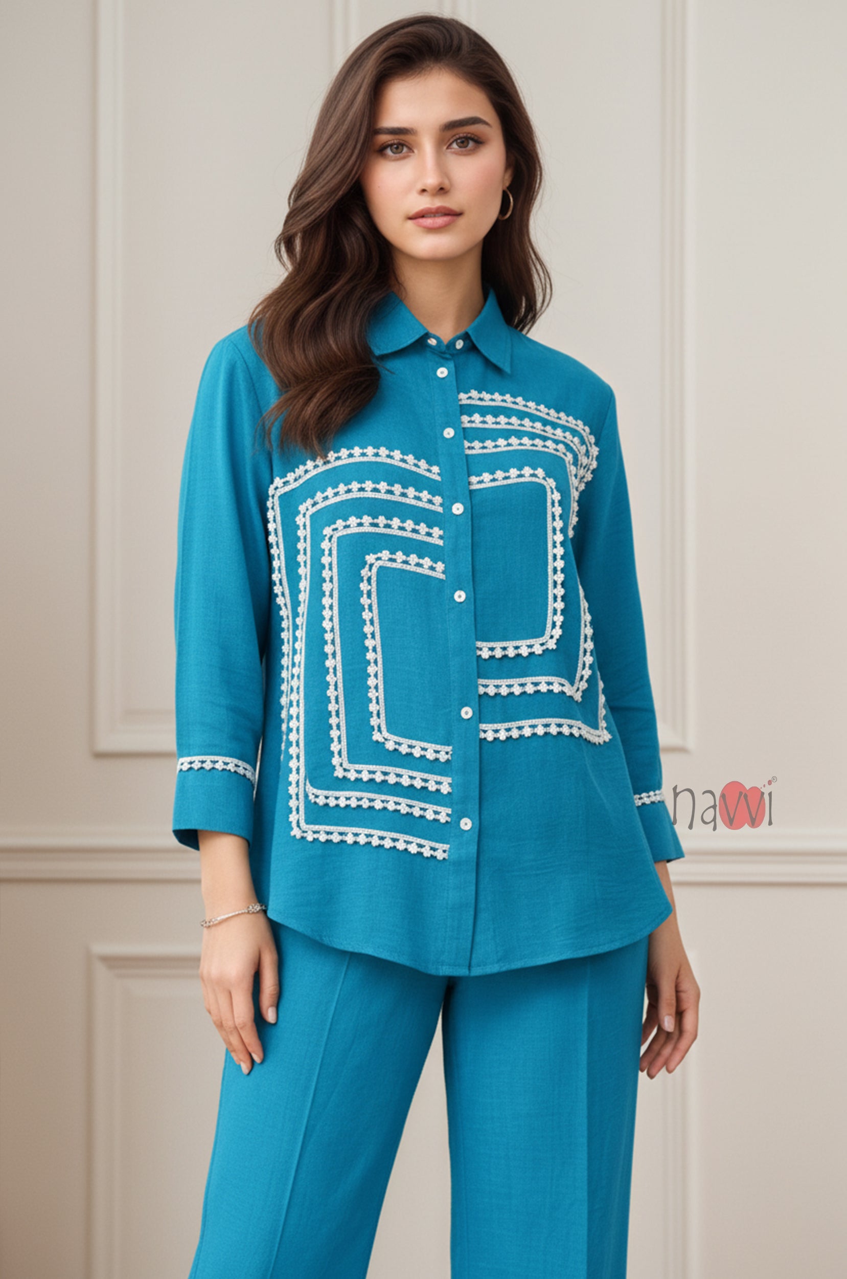Turquoise Grace Shirt Pant Set