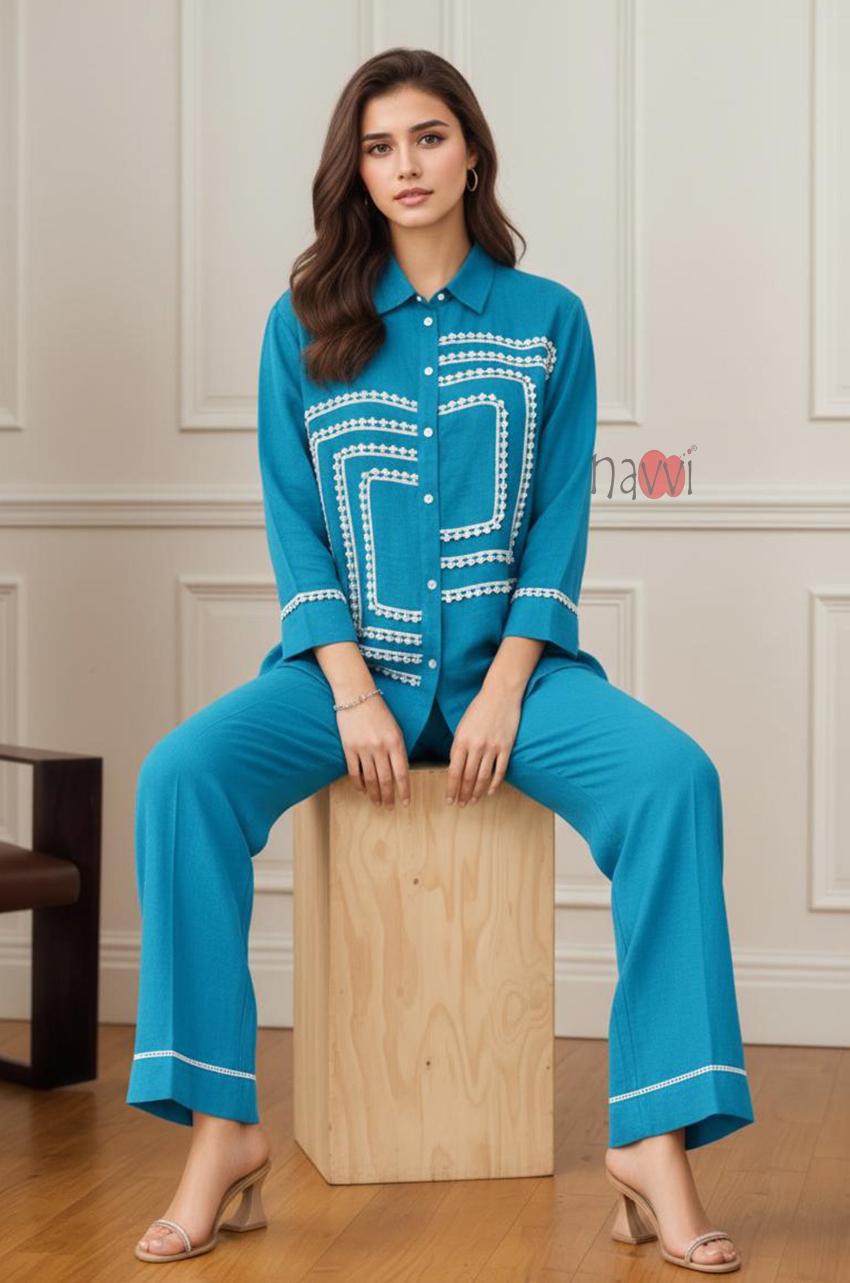 Turquoise Grace Shirt Pant Set