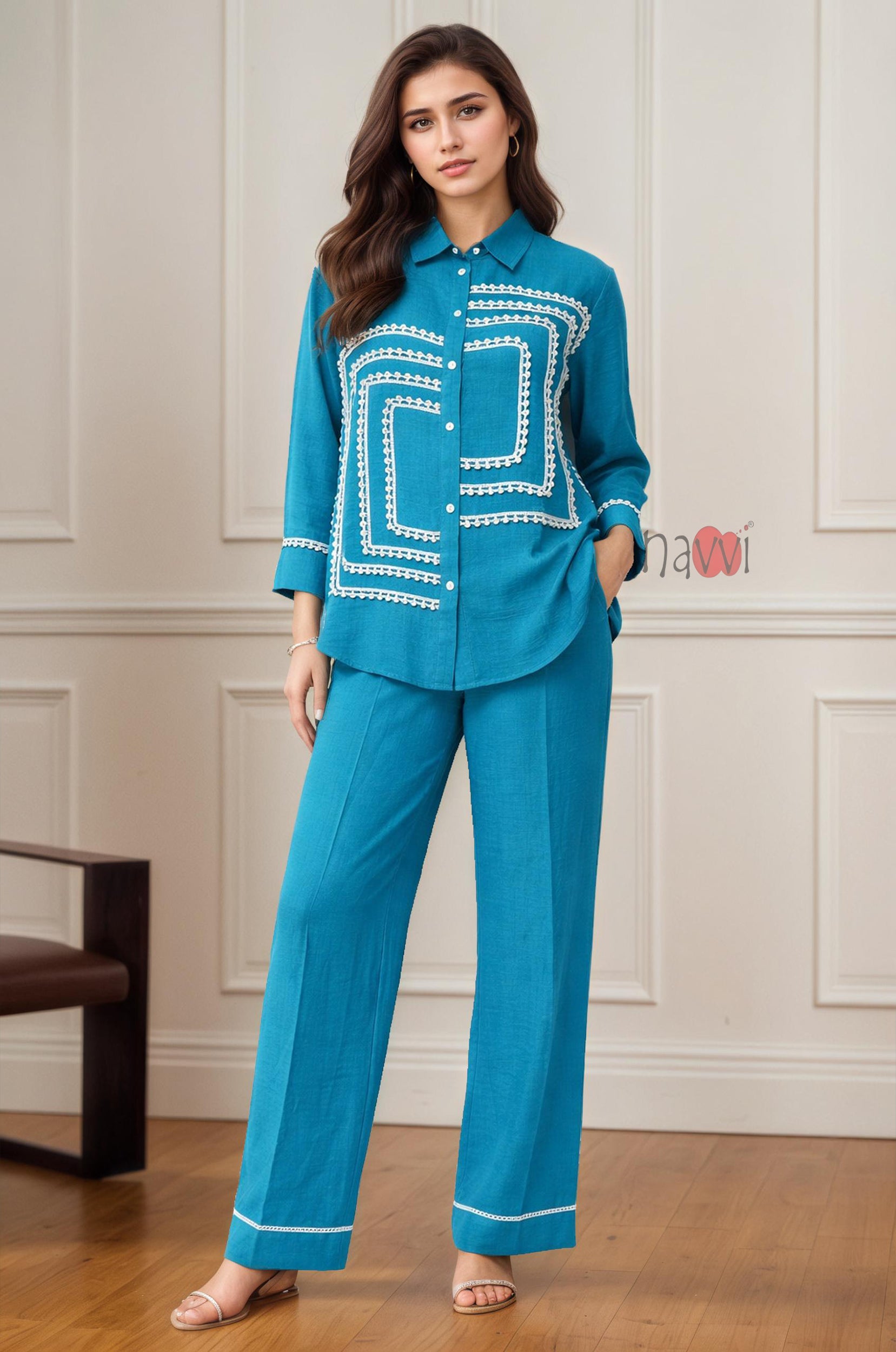 Turquoise Grace Shirt Pant Set