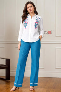 Azure Bloom Embroidered Co-Ord Set