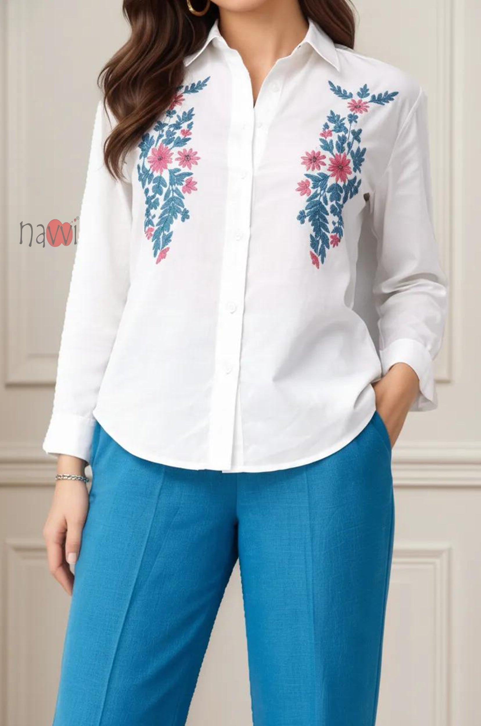 Azure Bloom Embroidered Co-Ord Set