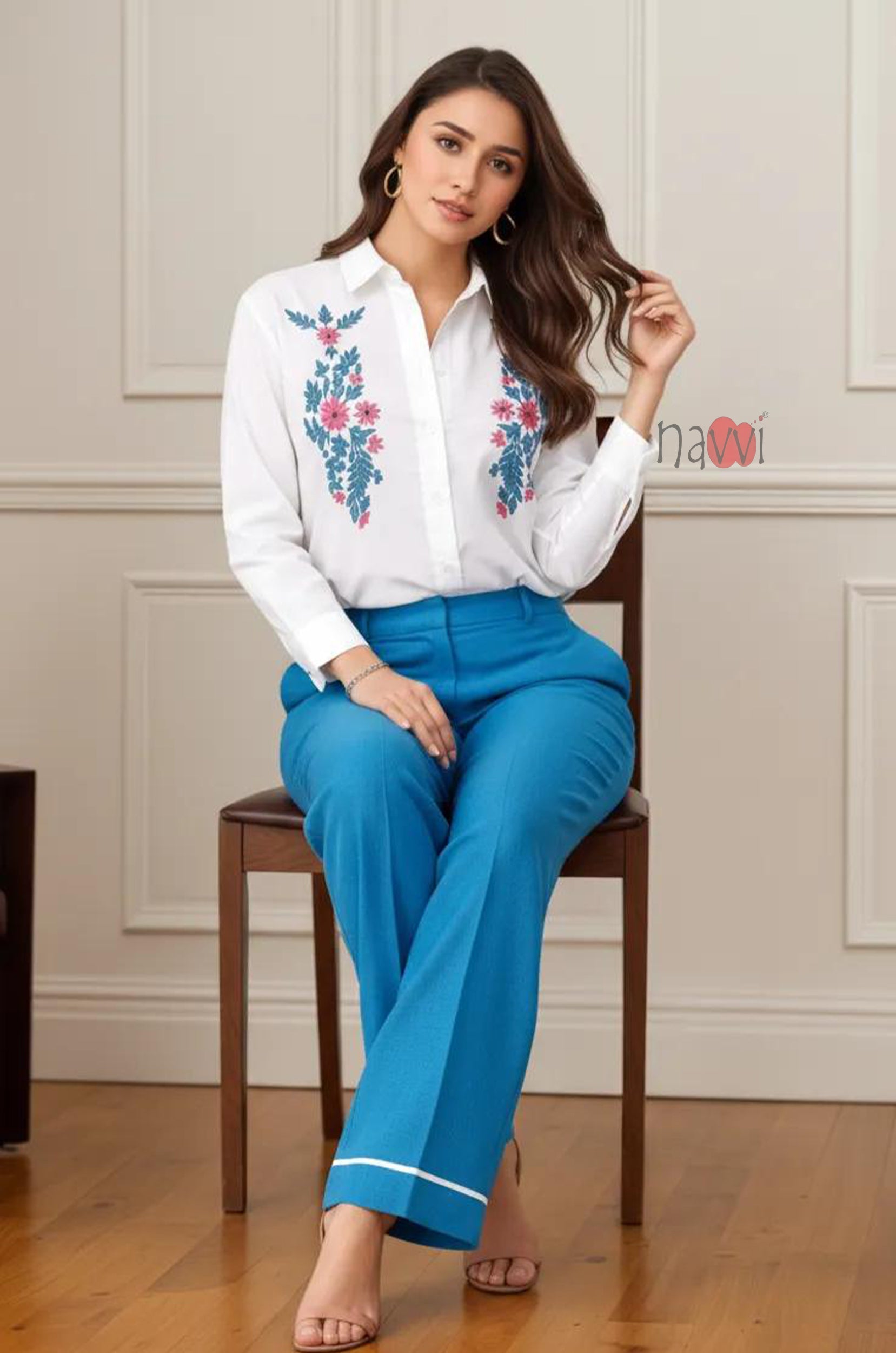 Azure Bloom Embroidered Co-Ord Set