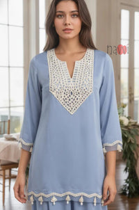 Azure Lace Elegance Kurta Set