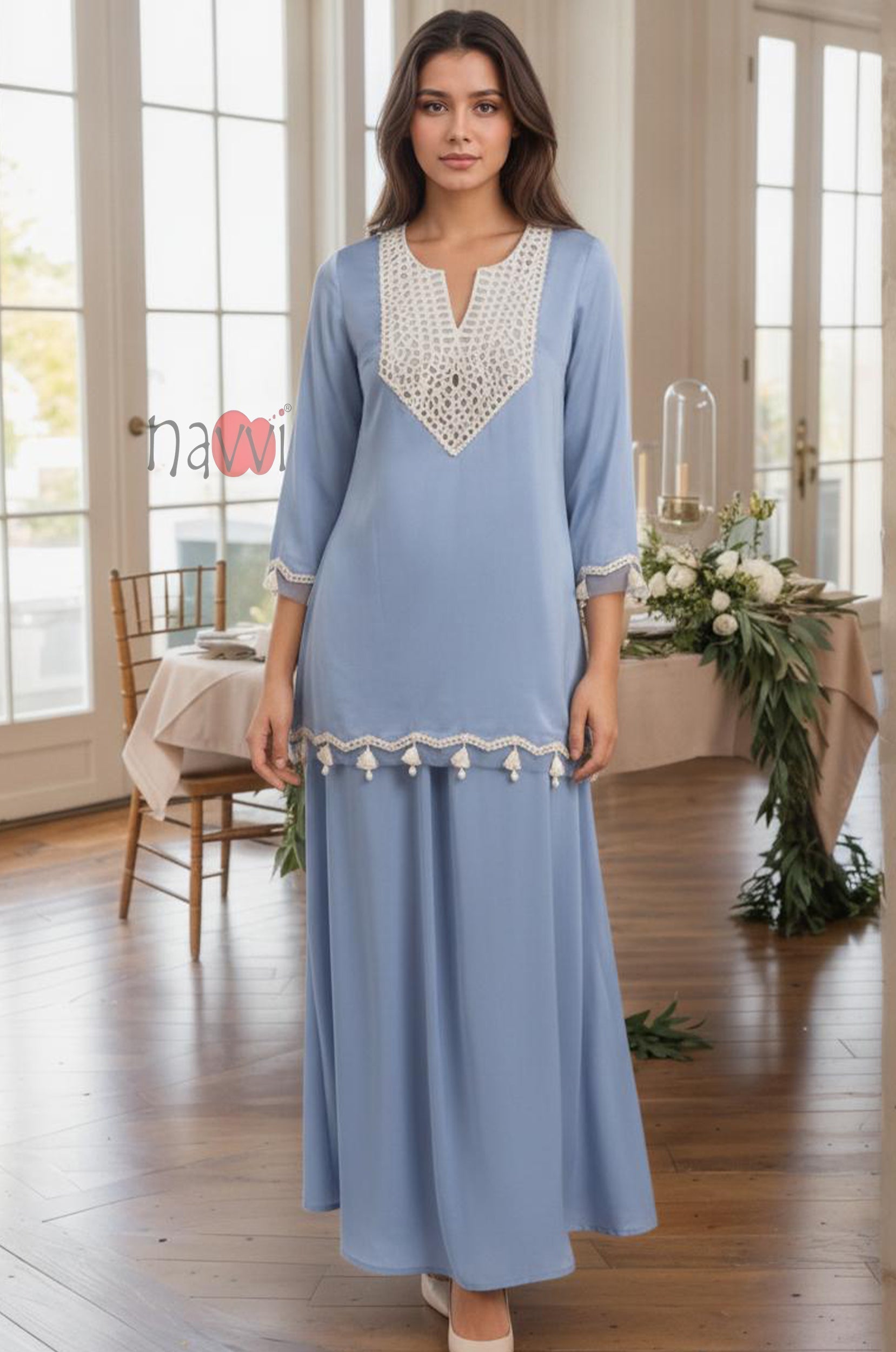 Azure Lace Elegance Kurta Set