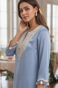 Azure Lace Elegance Kurta Set