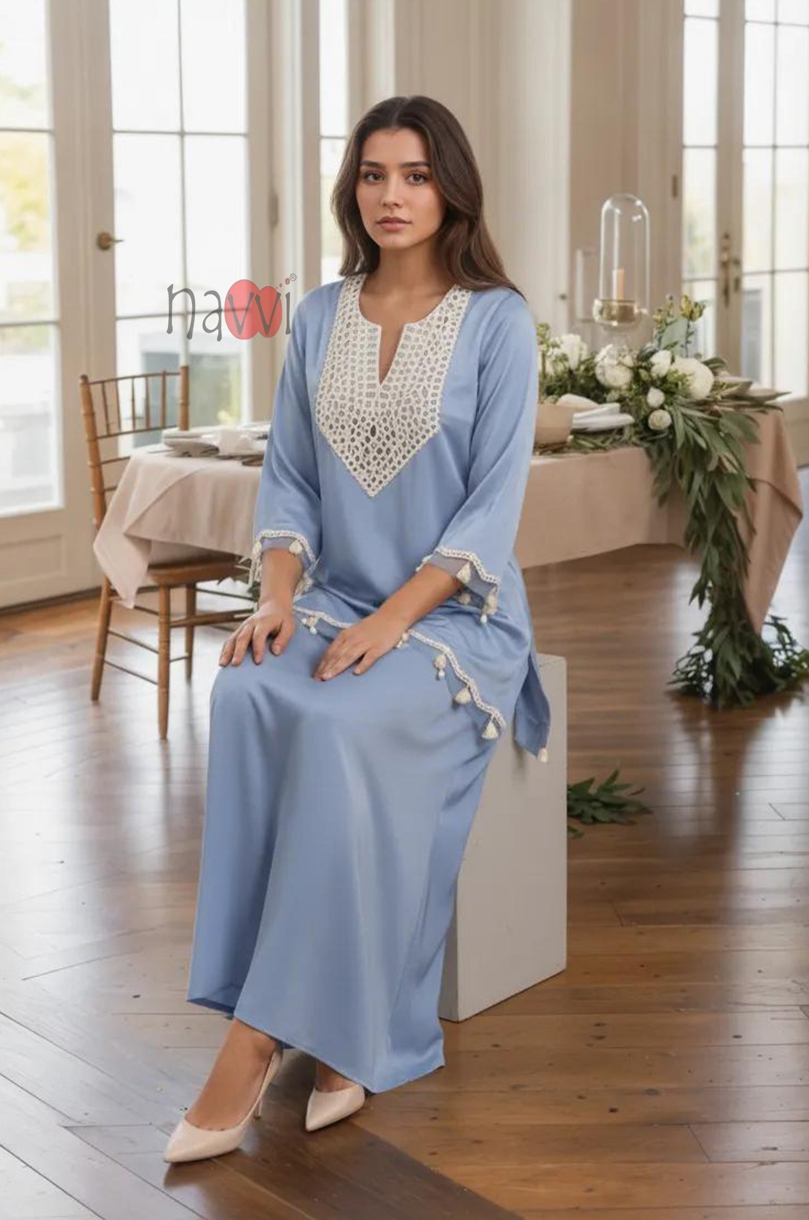 Azure Lace Elegance Kurta Set