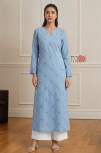 Powder Blue Diamond Embroidered Kurta Set