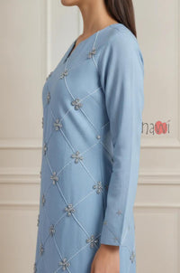 Powder Blue Diamond Embroidered Kurta Set