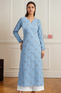 Powder Blue Diamond Embroidered Kurta Set