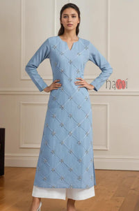 Powder Blue Diamond Embroidered Kurta Set