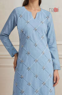 Powder Blue Diamond Embroidered Kurta Set