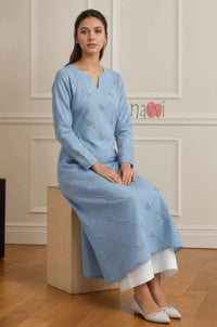 Powder Blue Diamond Embroidered Kurta Set