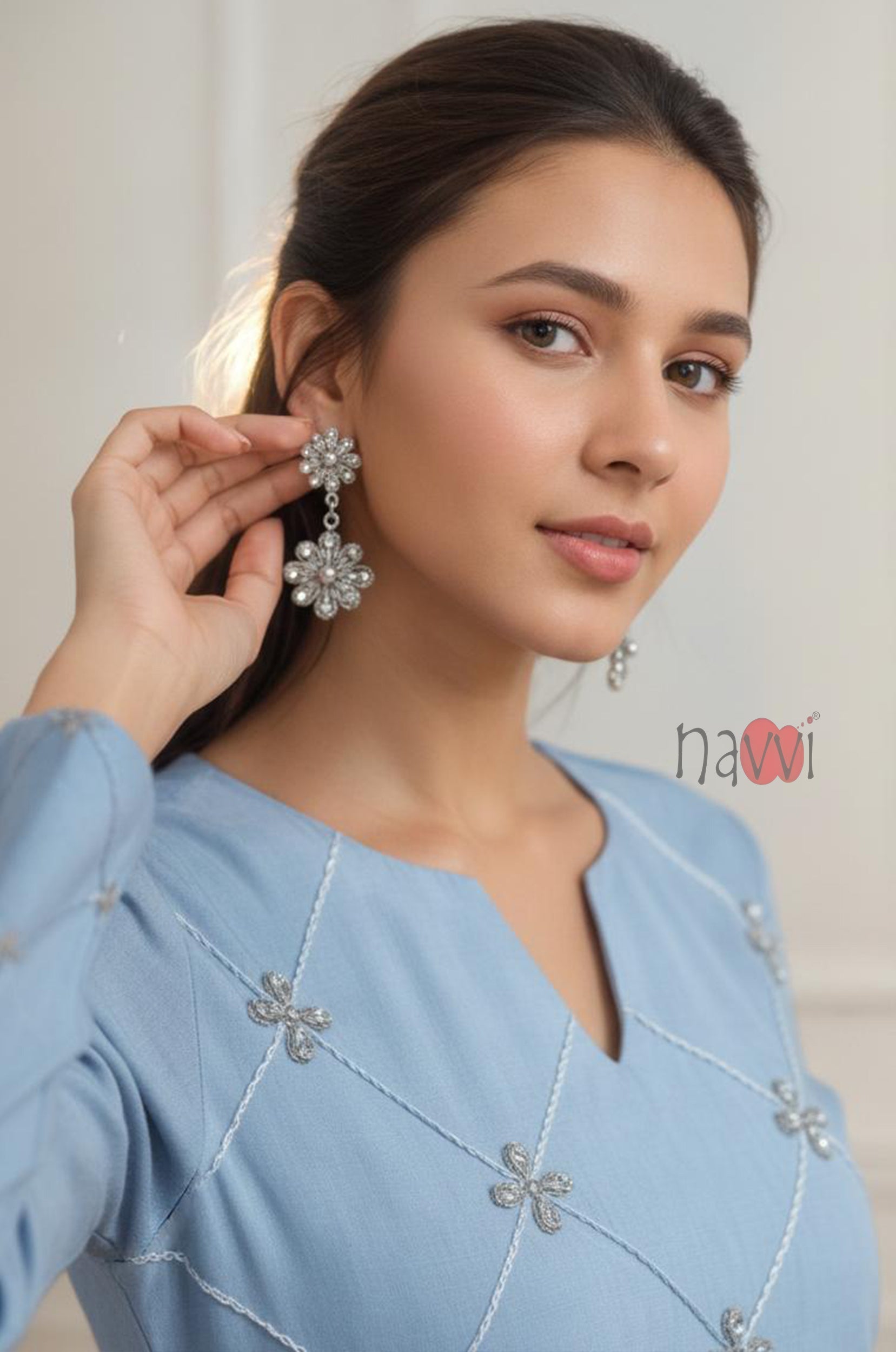 Powder Blue Diamond Embroidered Kurta Set