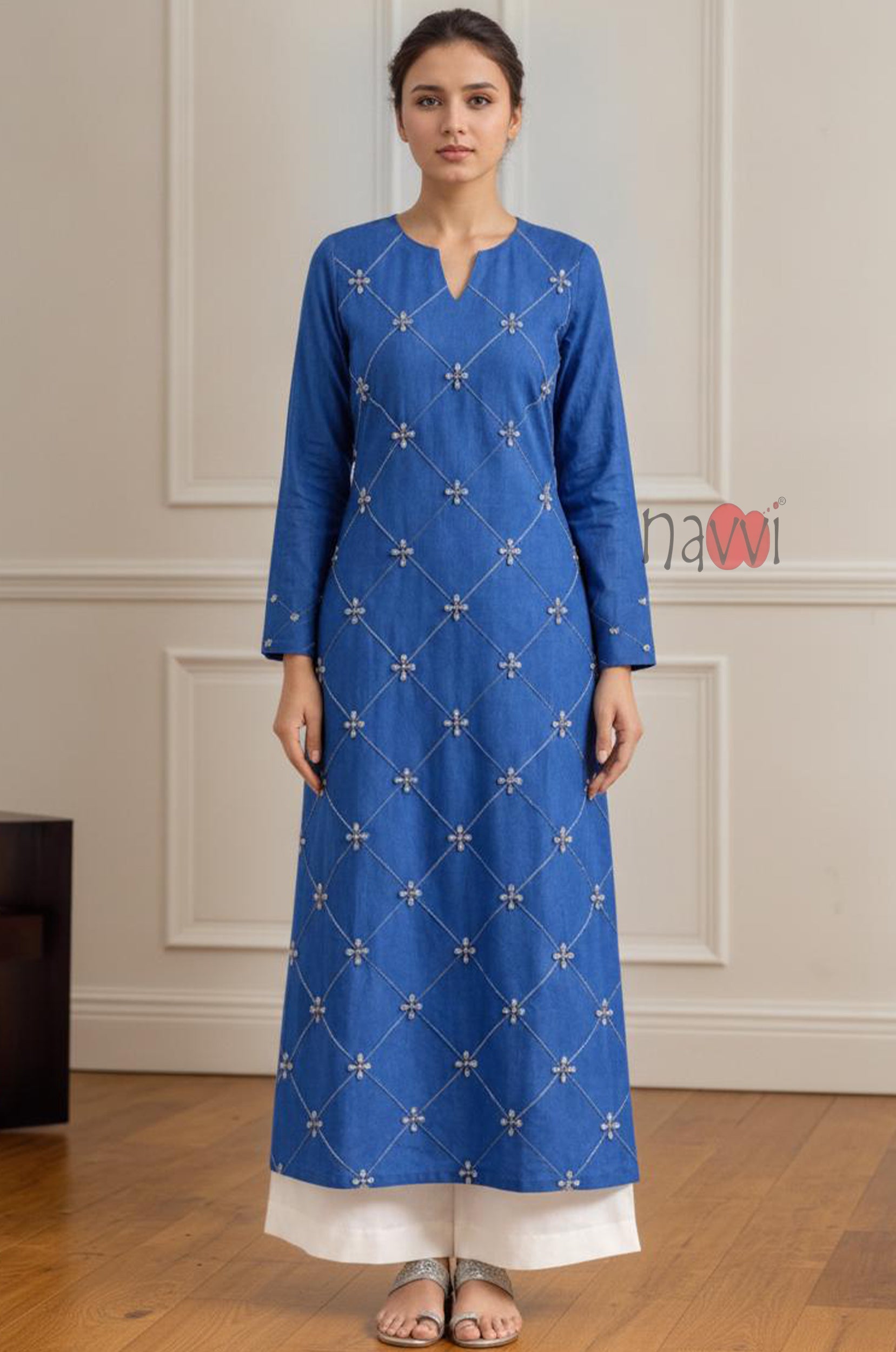 Royal Blue Diamond Embroidered Kurta Set