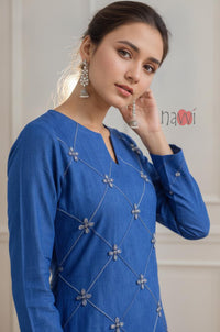 Royal Blue Diamond Embroidered Kurta Set