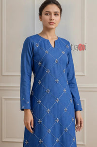 Royal Blue Diamond Embroidered Kurta Set