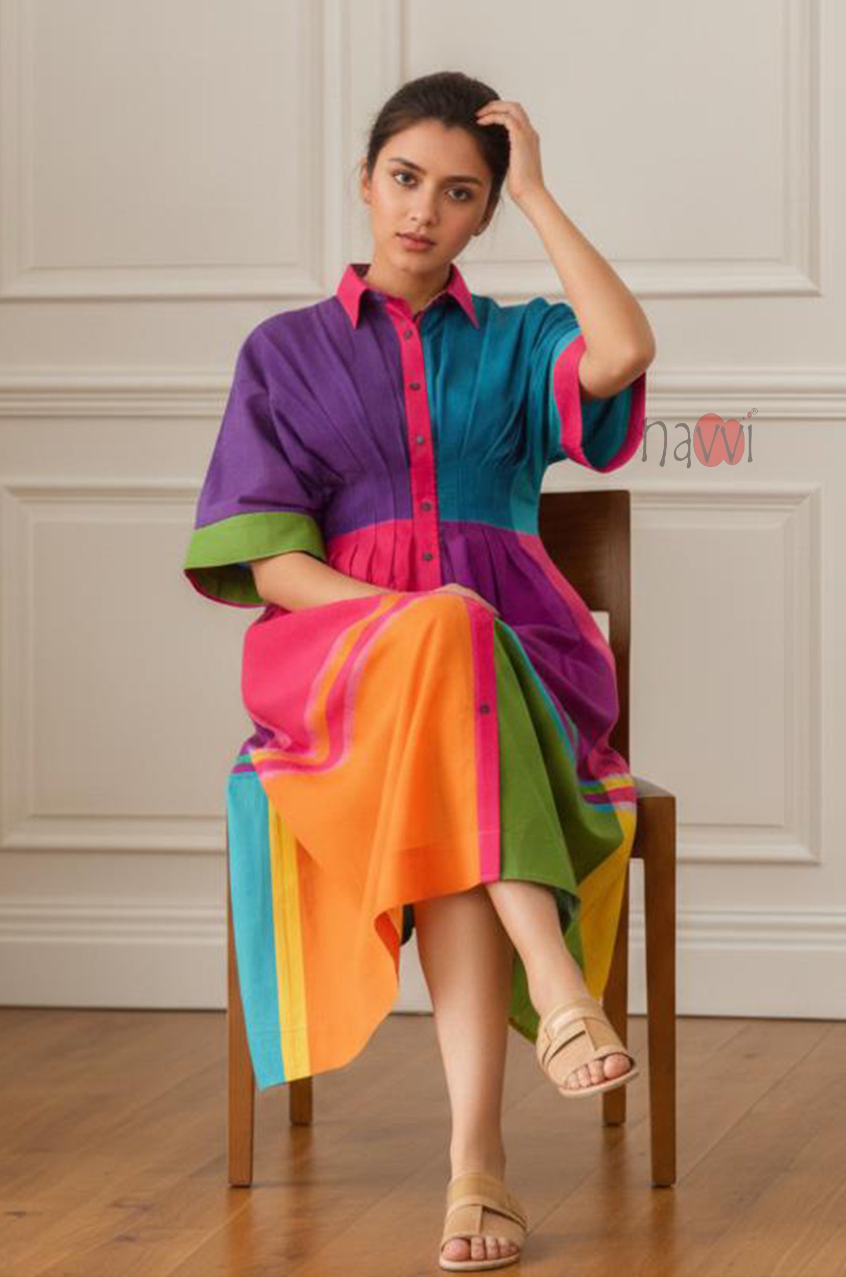 Rainbow Muse Colorblock Shirt Dress