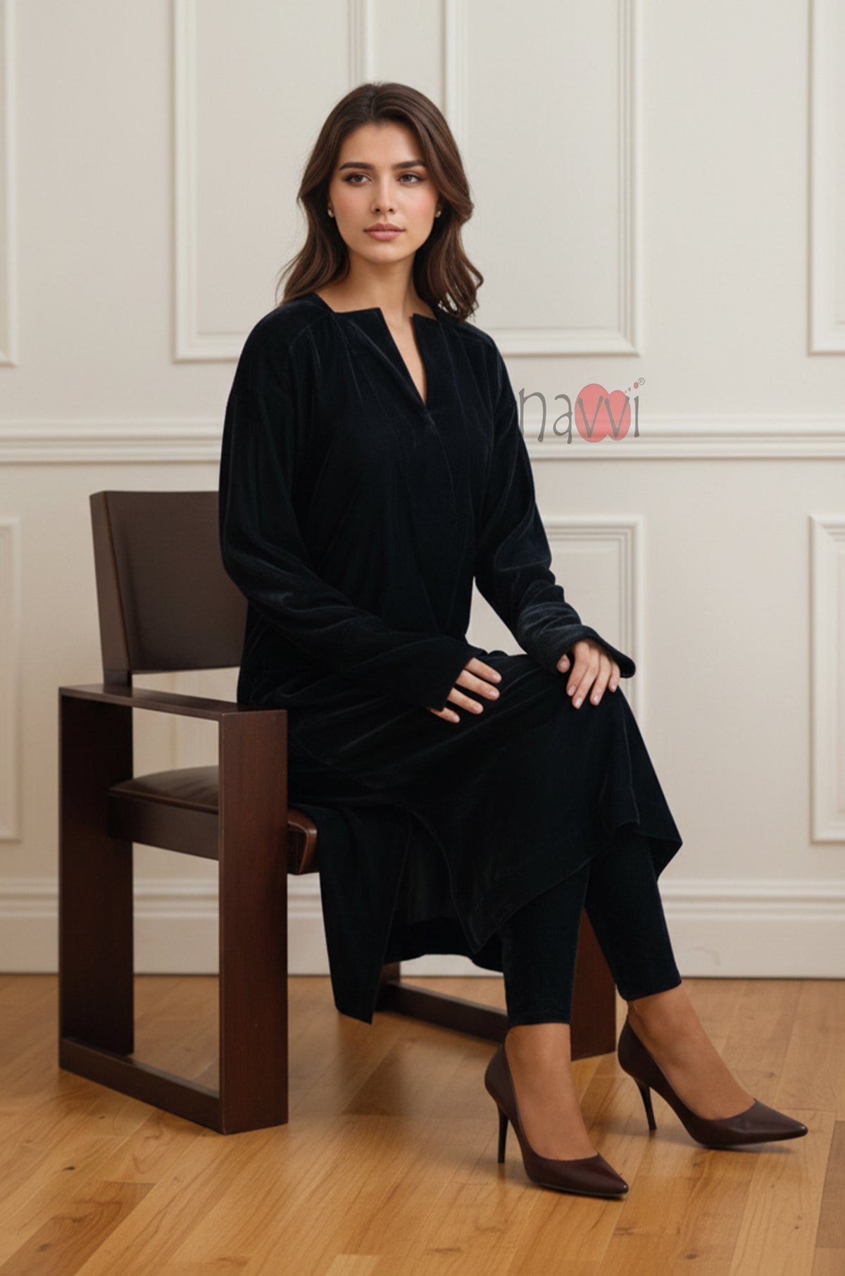 Black Velvet Longline Coord Set