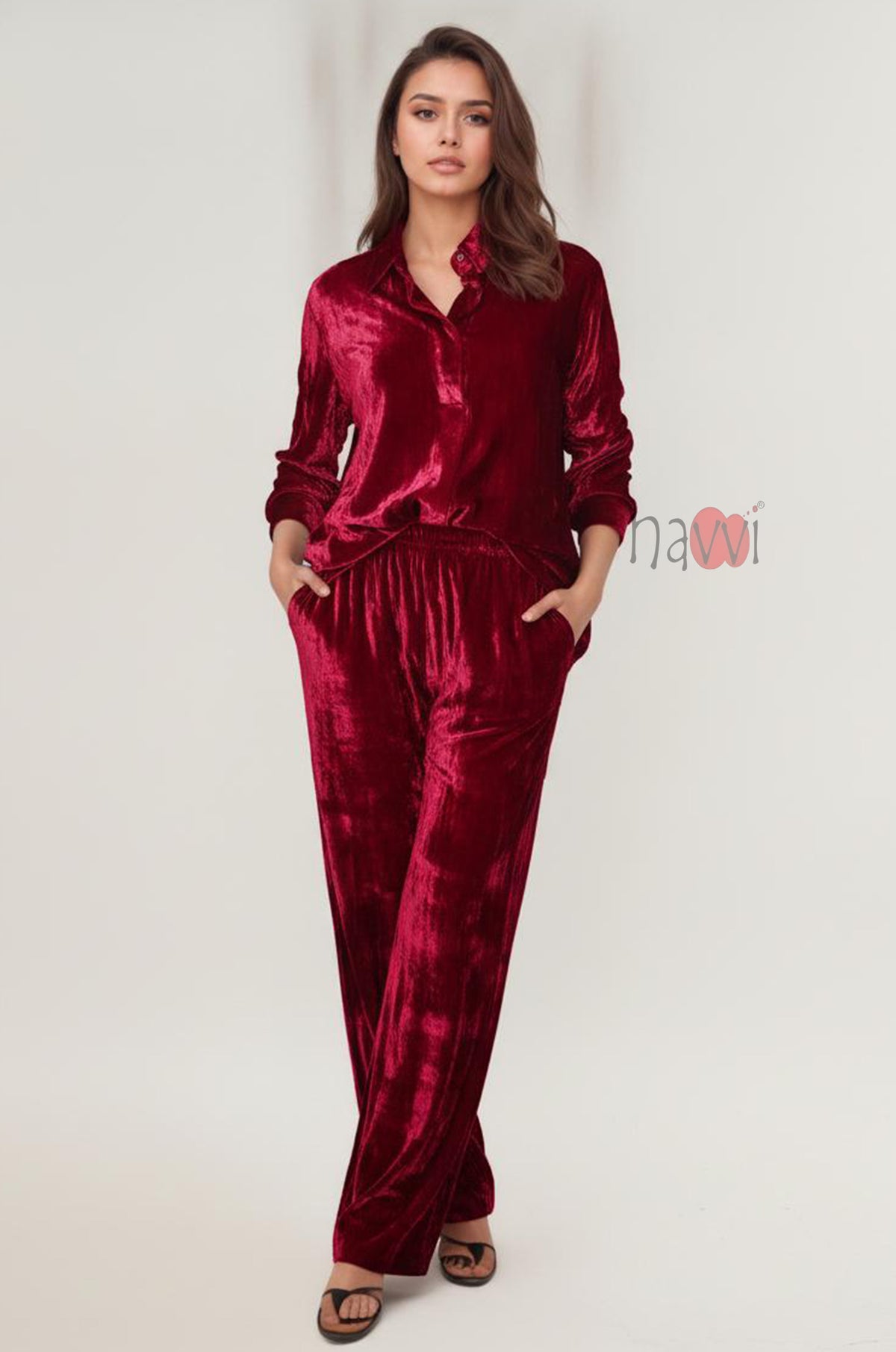 Burgundy Velvet Coord Set