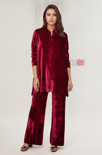 Burgundy Velvet Coord Set