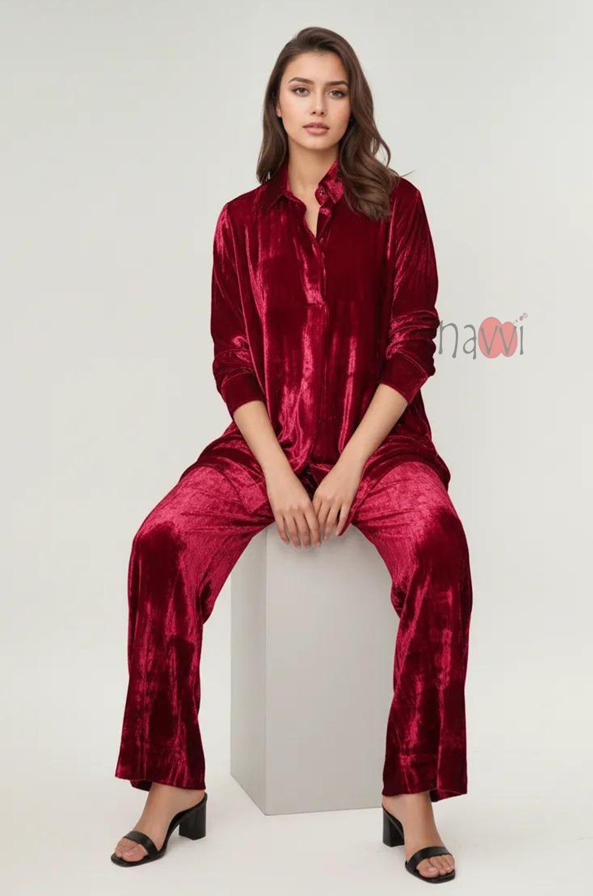 Burgundy Velvet Coord Set