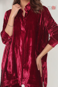 Burgundy Velvet Coord Set