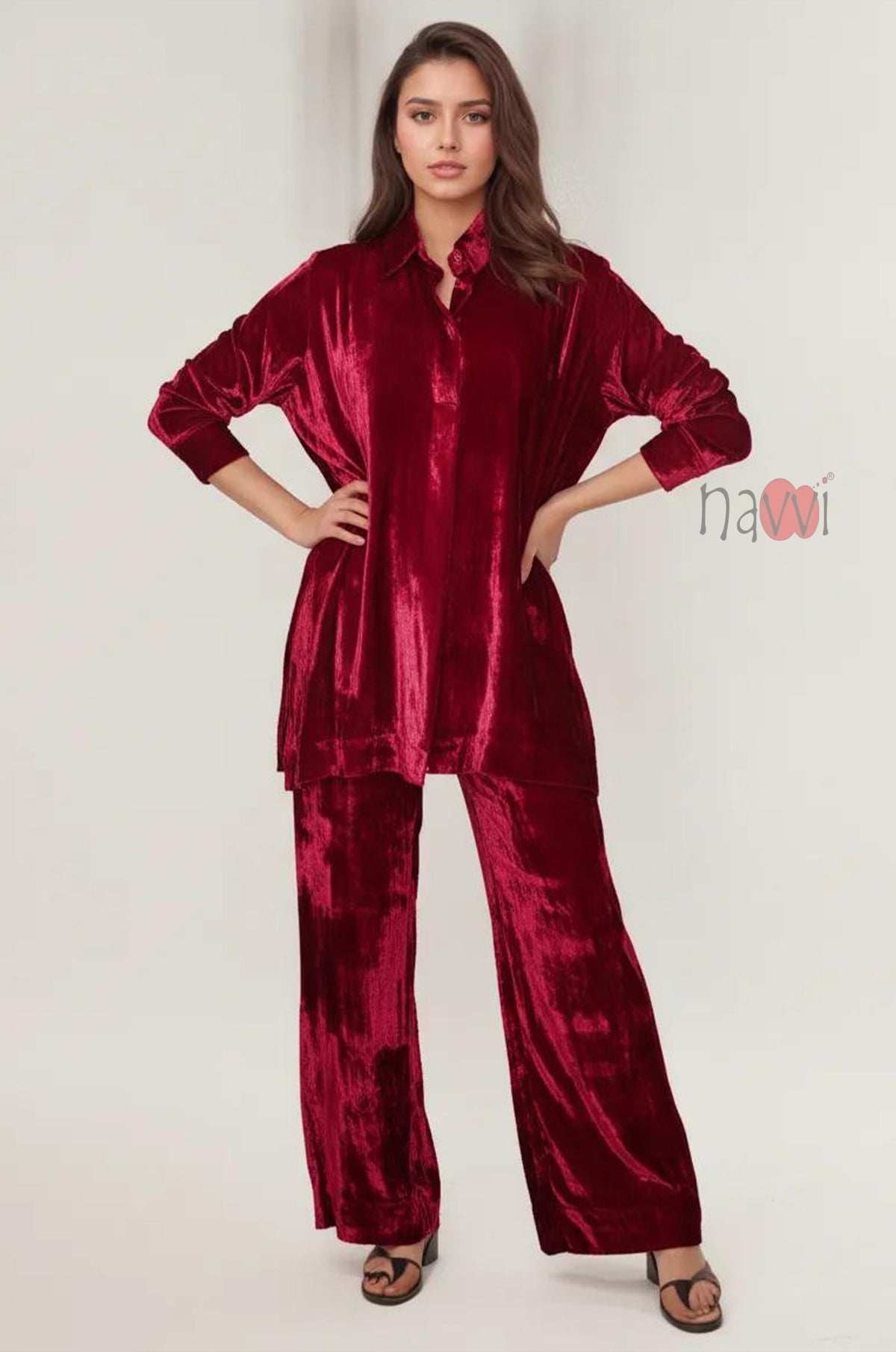 Burgundy Velvet Coord Set