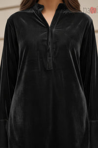 Black Velvet V-Neck Co-ord Set