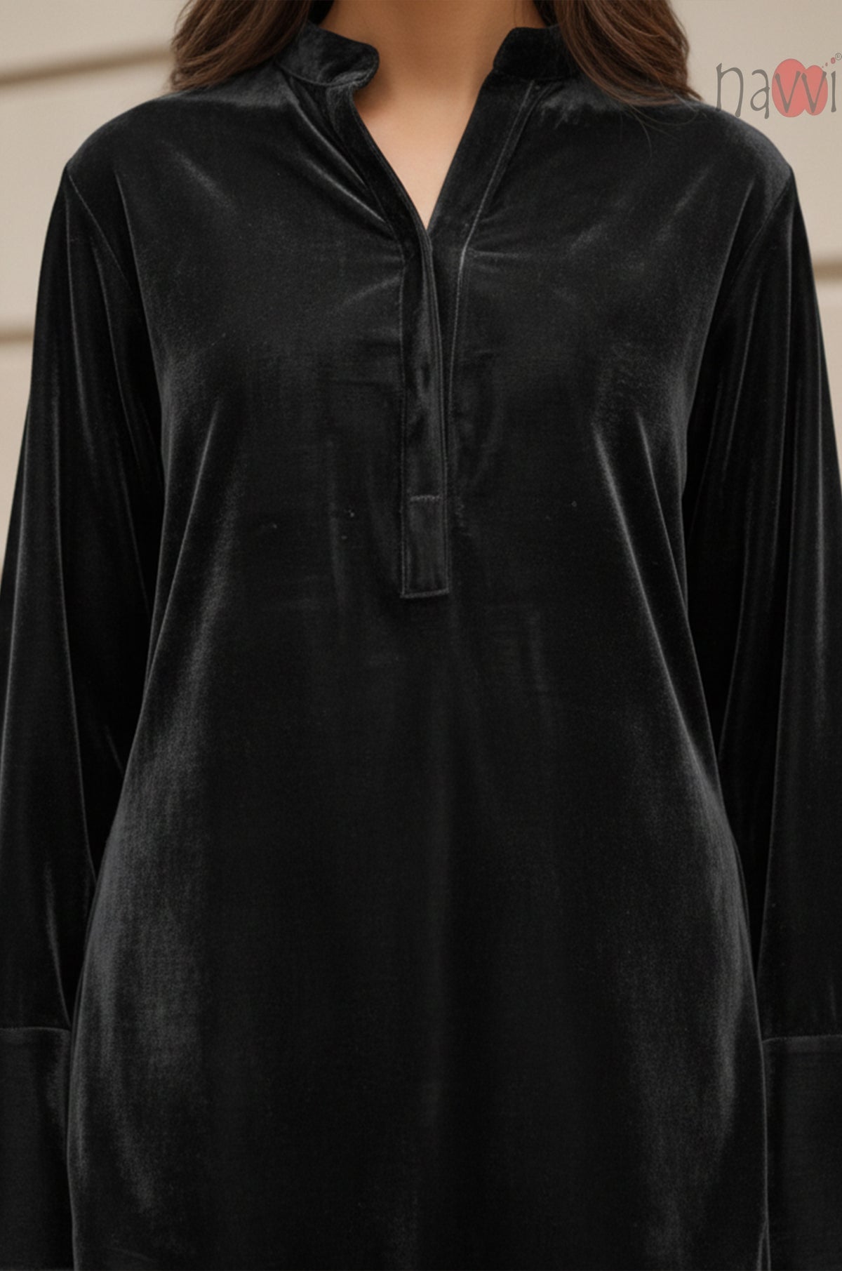 Black Velvet V-Neck Co-ord Set