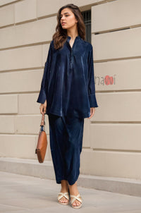 Blue Velvet Longline Coord Set