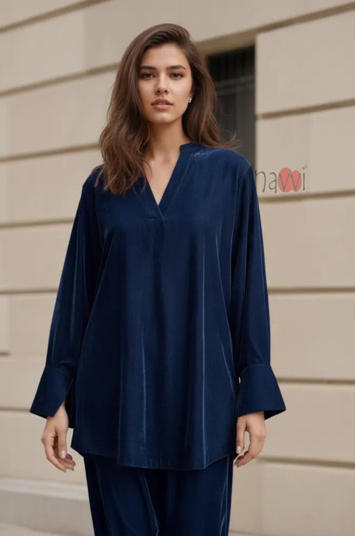 Blue Velvet Longline Coord Set
