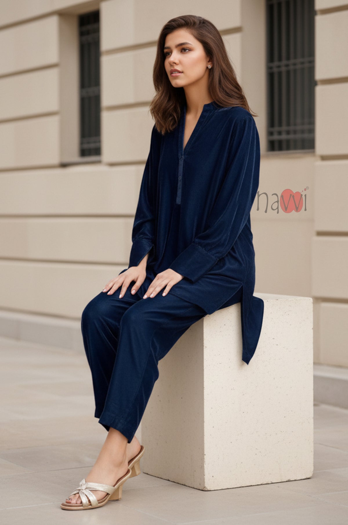 Blue Velvet Longline Coord Set