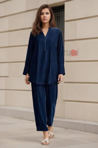 Blue Velvet Longline Coord Set